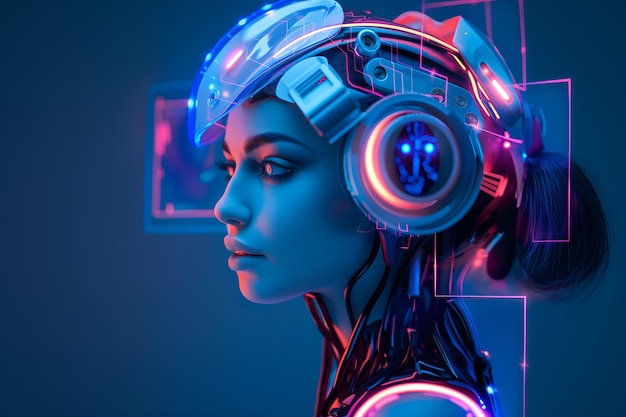 Una hermosa mujer robot con inteligencia artificial.