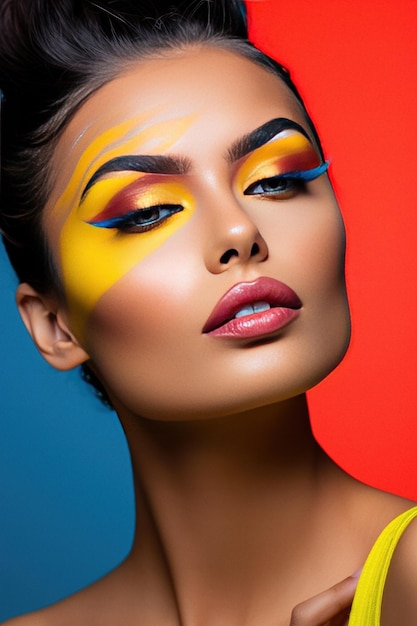 Hermosa mujer con sesión de fotos de estudio de maquillaje brillante