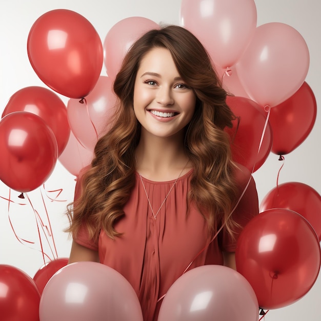 Hermosa mujer sonriente con globos