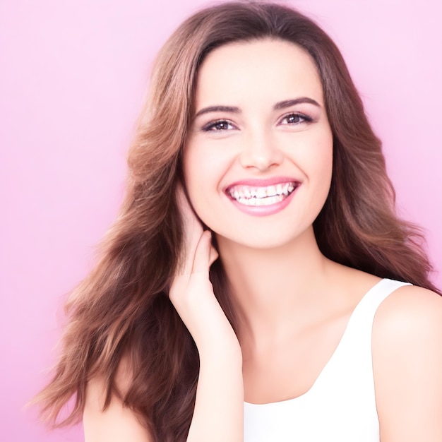 hermosa mujer con una sonrisa sobre fondo sólido