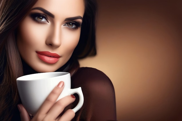 Hermosa mujer con taza de café