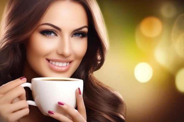 Foto hermosa mujer con taza de café