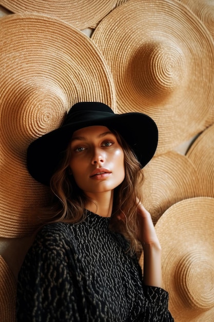 Hermosa mujer en verano con sombrero