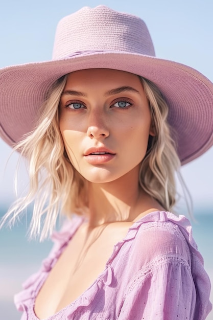 Hermosa mujer en verano con sombrero