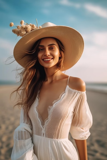 Hermosa mujer en verano con sombrero