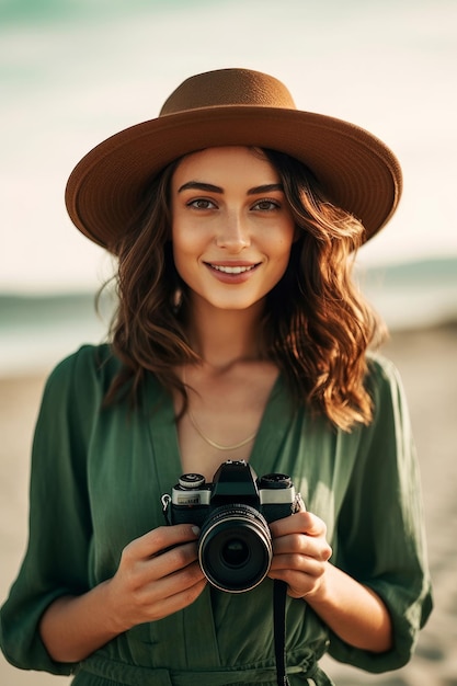 Hermosa mujer en verano con sombrero