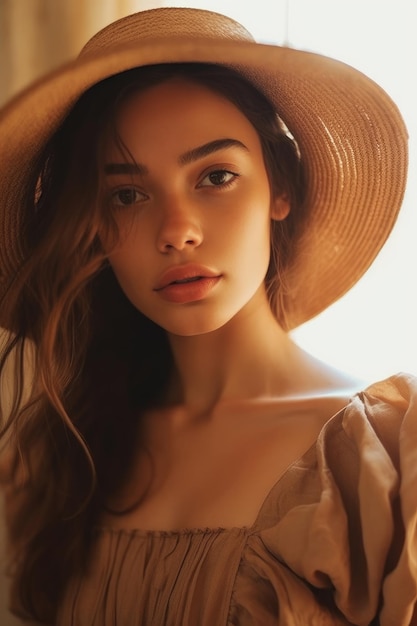 Hermosa mujer en verano con sombrero