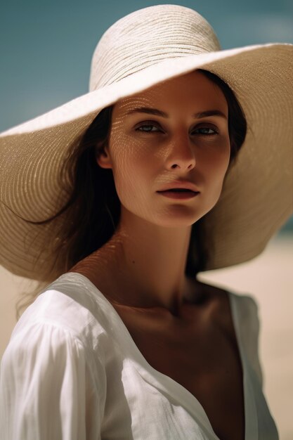 Hermosa mujer en verano con sombrero