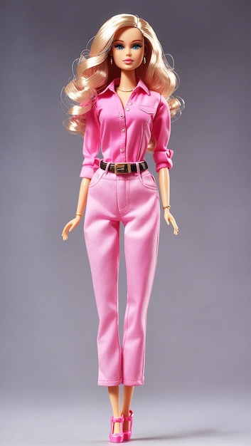 Una hermosa muñeca barbie con camisa rosa.