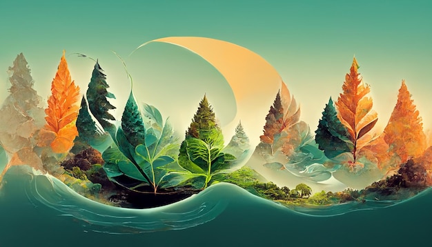 La hermosa naturaleza al revés o al revés ilustración