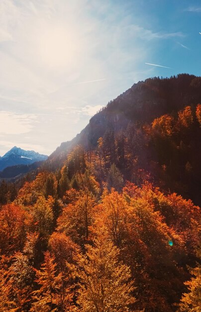 Foto hermosa naturaleza de la vista del paisaje de los alpes europeos del lago y el pueblo de las montañas alpinas en viajes y destinos de la temporada de otoño