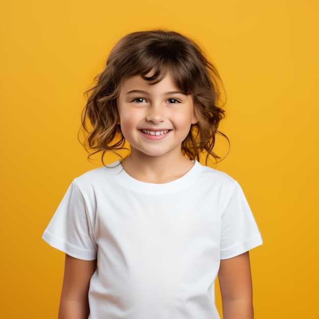 Hermosa niña con una camiseta blanca en blanco