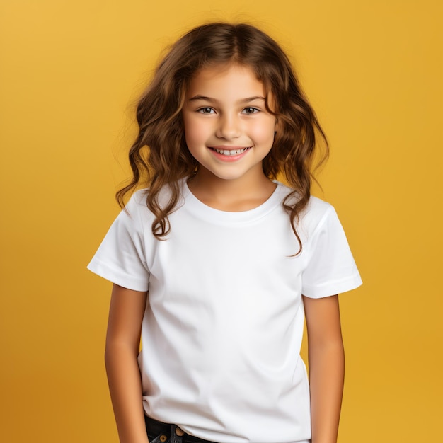 Hermosa niña con una camiseta blanca en blanco