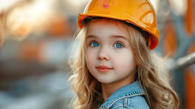 Una hermosa niña con un casco de construcción en un retrato Generativo Ai