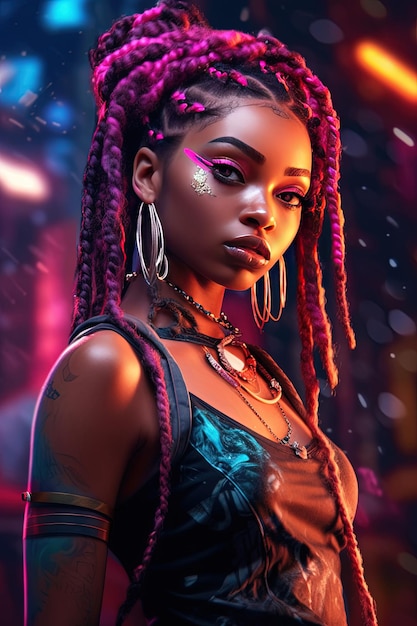 hermosa niña colorido boxbrades cyberpunk fondo