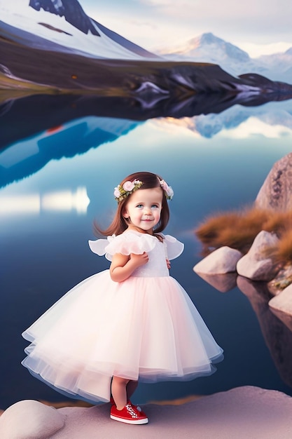 Hermosa niña linda con fondo de mar