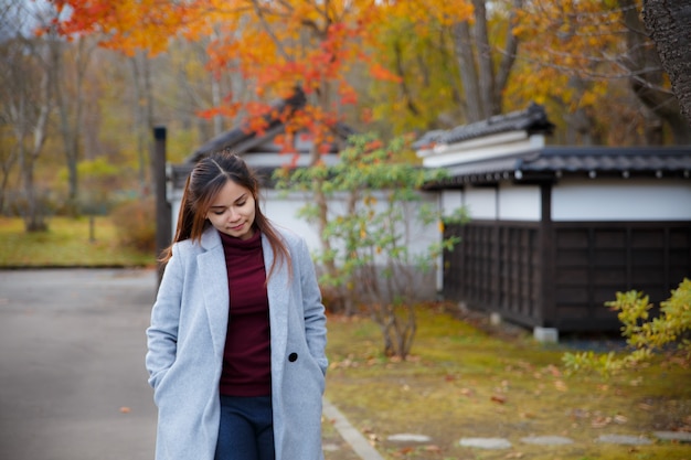 Hermosa niña en otoño