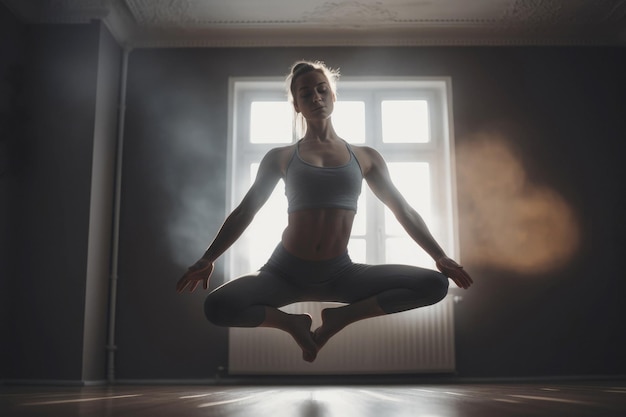 Una hermosa niña participa en un estudio de yoga generativo ai