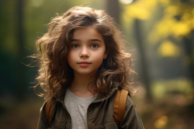 Hermosa niña con el pelo largo en el parque