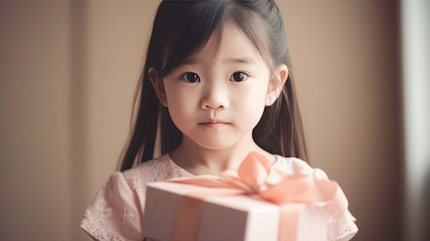 Hermosa niña sosteniendo una caja de regalo Retrato niño niño sosteniendo una caja de regalo de cumpleañosGenerado por AI