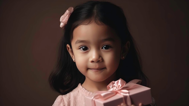 Hermosa niña sosteniendo una caja de regalo Retrato niño niño sosteniendo una caja de regalo de cumpleañosGenerado por AI