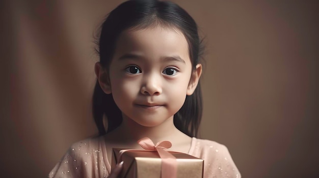 Hermosa niña sosteniendo una caja de regalo Retrato niño niño sosteniendo una caja de regalo de cumpleañosGenerado por AI