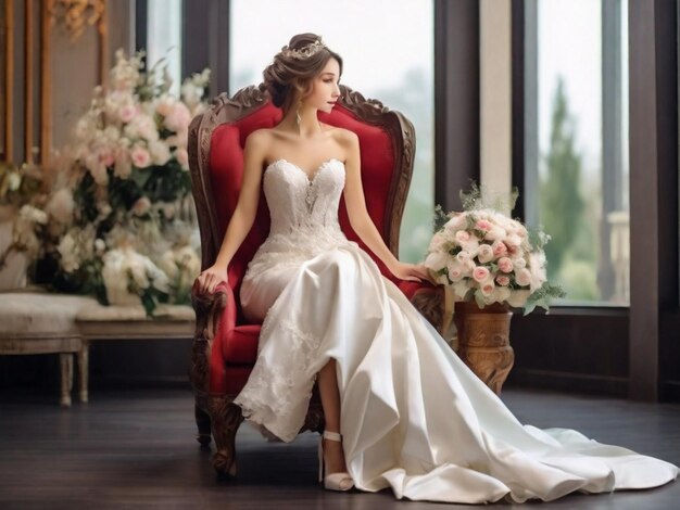 Una hermosa novia con un vestido blanco