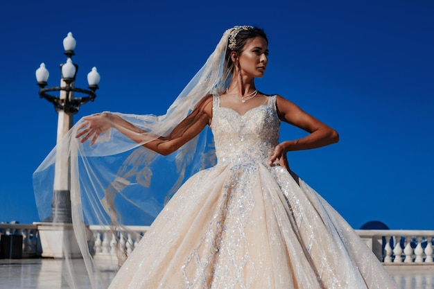 Hermosa novia en vestido de novia