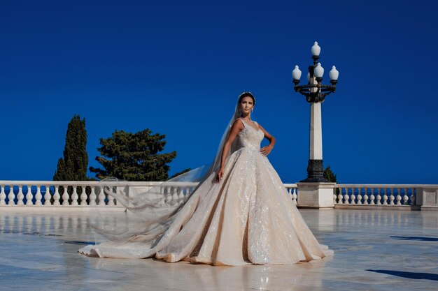 Hermosa novia en vestido de novia