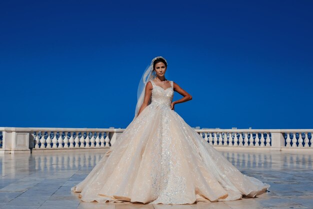 Hermosa novia en vestido de novia