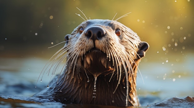 Una hermosa nutria en el agua Una fotografía cautivadora en la luz suave