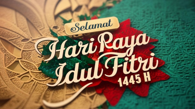 Foto una hermosa obra de arte digital con el texto selamat hari raya idul fitri 1445 h