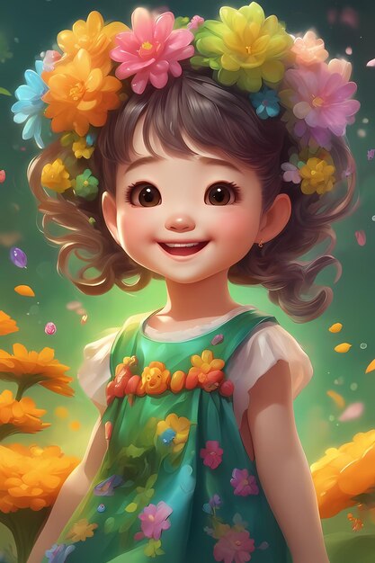 Una hermosa obra de arte niña con flores en el cabello ai generado