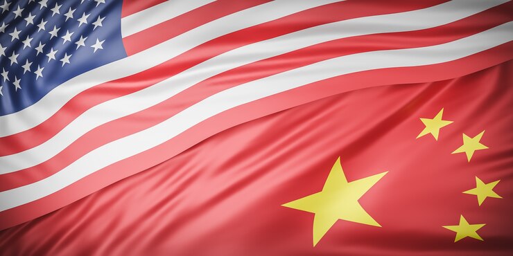 Hermosa ola de bandera estadounidense y china