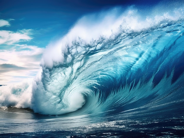 Hermosa ola de tubo azul profundo en el océano