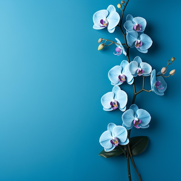 Foto hermosa orquídea azul sobre fondo azul con espacio