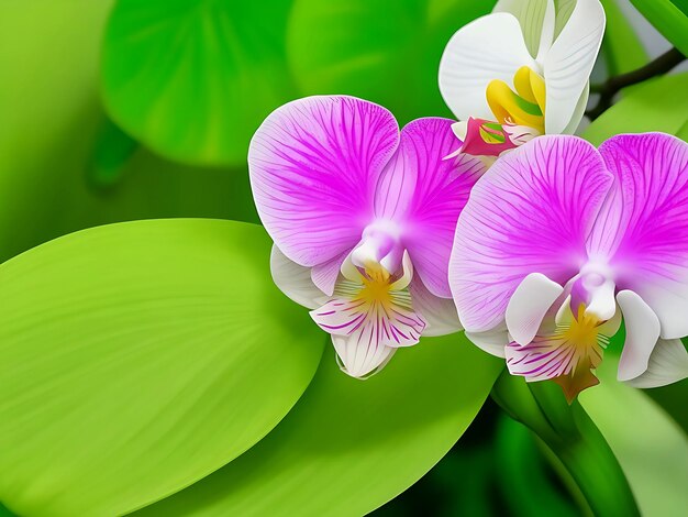 hermosa orquídea con hojas verdes