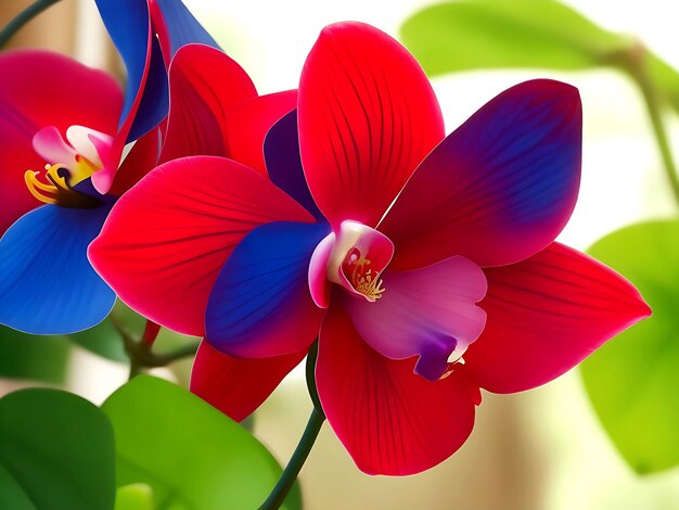 hermosa orquídea roja y azul marino