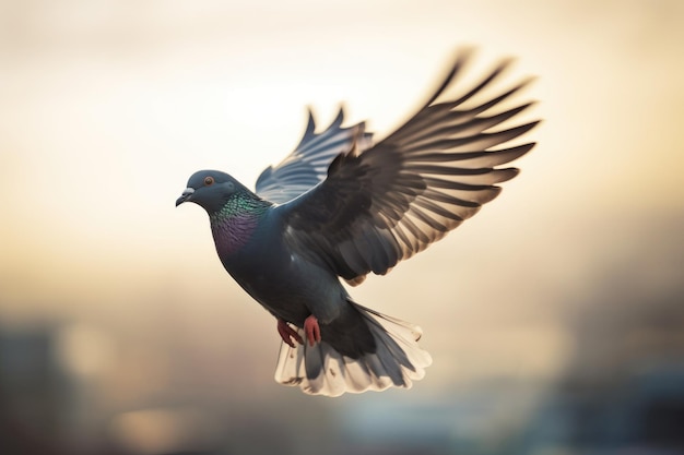 Una hermosa paloma despliega sus alas La paloma en vuelo Impresionante vuelo de paloma
