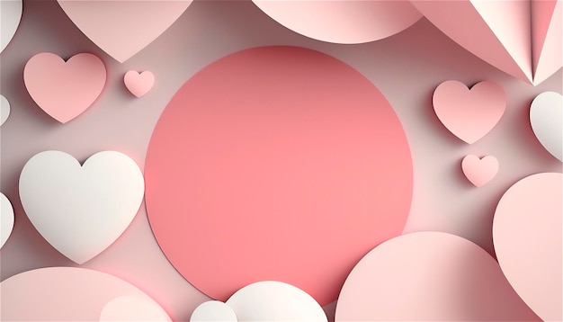 Hermosa pancarta horizontal con textura de papel en tonos rosa pastel decorada con fondo de boda de corazones Espacio de copia Plantilla del día de San Valentín feliz Colores pastel generados por IA