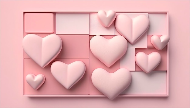 Hermosa pancarta horizontal con textura de papel en tonos rosa pastel decorada con fondo de boda de corazones Espacio de copia Plantilla del día de San Valentín feliz Colores pastel generados por IA