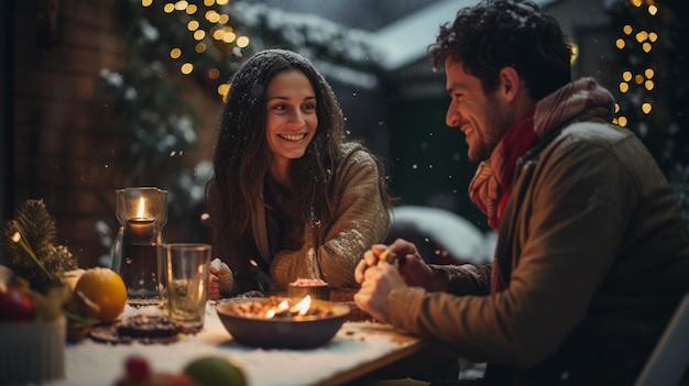 Hermosa pareja apasionada teniendo una cena romántica a la luz de las velas en casa bebiendo vino brindando besos Foto de alta calidad