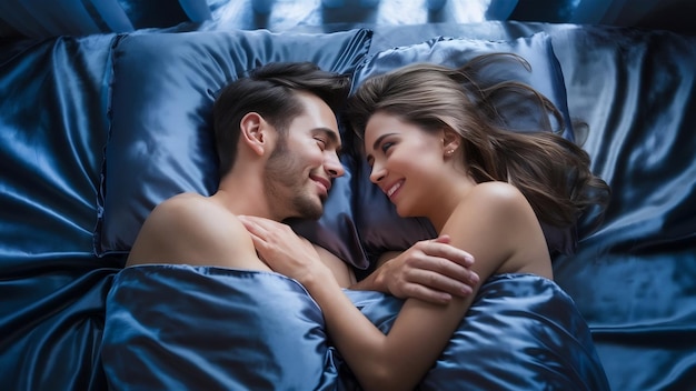 Una hermosa pareja en la cama.