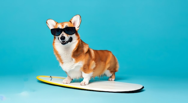 Foto hermosa pero con gafas en una tabla de surf