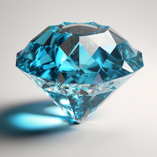 Hermosa piedra de diamante de color azul cian fondo blanco Imagen generada por AI