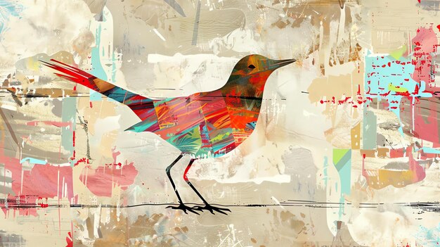 Una hermosa pintura abstracta de un pájaro con colores brillantes y vibrantes