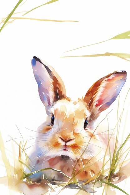 Foto una hermosa pintura en acuarela de un conejo de pascua