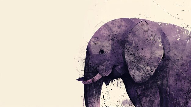 Foto una hermosa pintura en acuarela de un elefante el elefante está mirando hacia la izquierda y tiene un tono púrpura el fondo es de color beige claro