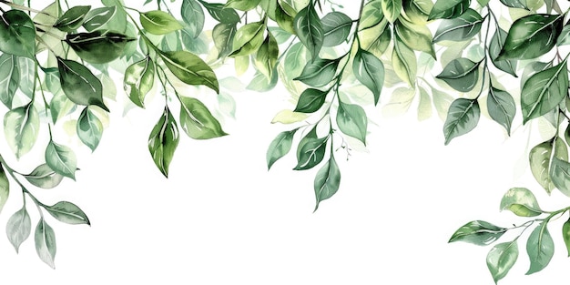Foto una hermosa pintura en acuarela de hojas verdes sobre un fondo blanco perfecta para los amantes de la naturaleza y los entusiastas de la botánica