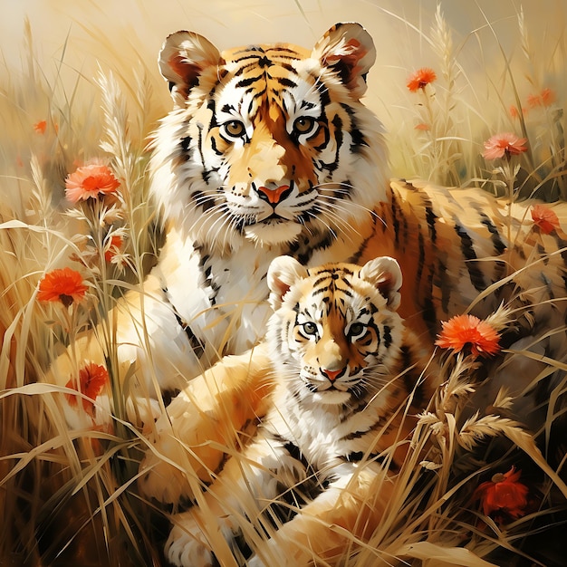 Hermosa pintura de acuarela de la jungla con tigre Generado por IA